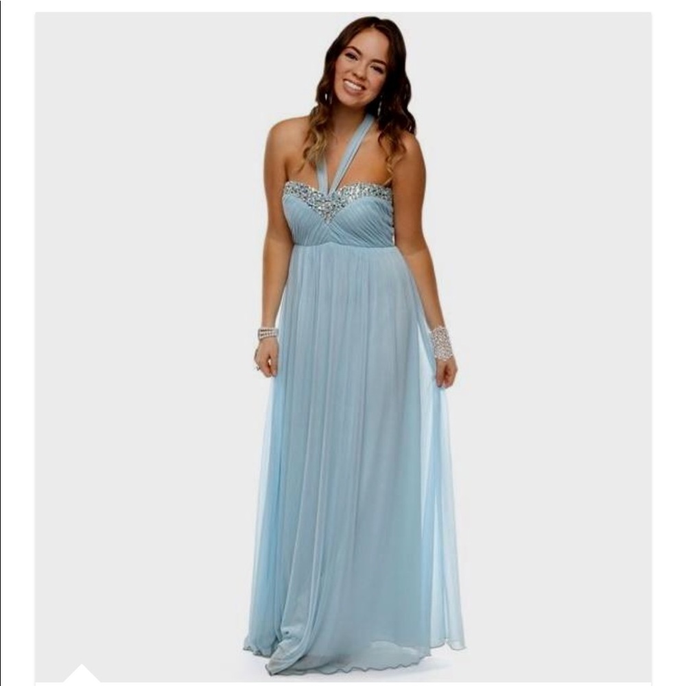 Light blue embellished halter long dress